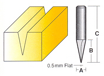 Bit, Router, Face Moulding, Veining, Solid Carbide, 22.5 deg.V
