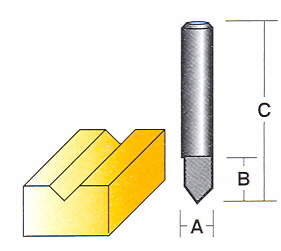 Bit, Router, Face Moulding, Veining, Solid Carbide, Single Flute, 90 deg., 1/4 inch Shank,