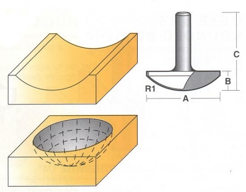 Bit, Router, Face Moulding, Half Core Box, TCT, Dual Flute, 1/2 inch shank