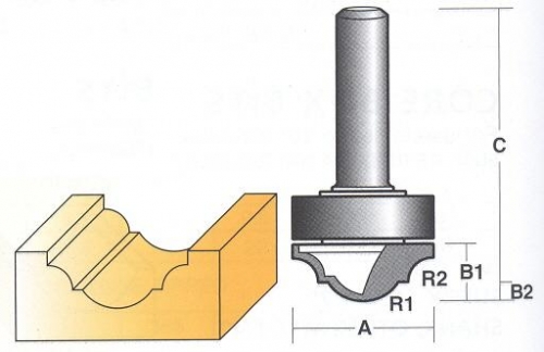 Bit, Router, Face Forming, TCT, Dual Flute, Traditional Classical Bit, Top Bearing