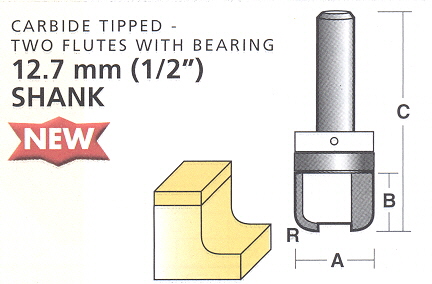 Bit, Router, Face Forming, Dish Cut, TCT, Dual Flute, Top Bearing