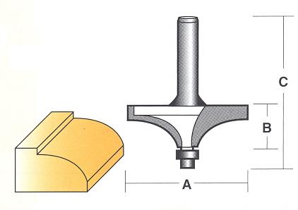 Bit, Router, Edge Forming, Round Over Fillet, TCT, Dual Flute, with Bearing