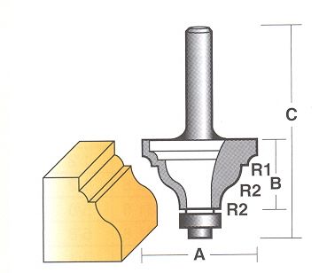 Bit, Router, Edge Forming, Beading Ogee, with Bearing, TCT, Dual Flute