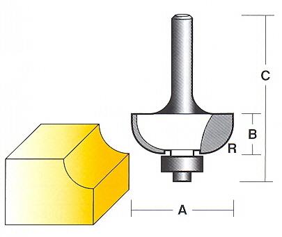Bit, Router, Edge Forming, Plain Cove, with Bearing, TCT, Dual Flute