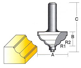 Bit, Router, Edge Forming, Double Cove, with Bearing, TCT, Dual Flute
