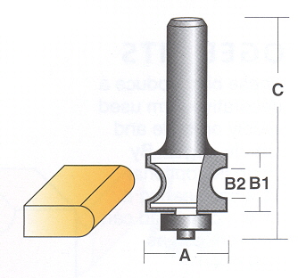 Bit, Router, Edge Forming, Bull Nose, TCT, Dual Flute, with Bearing