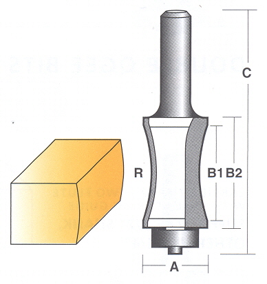 Bit, Router, Edge Forming, Half Bull Nose Radius, TCT, Dual Flute, with Bearing,