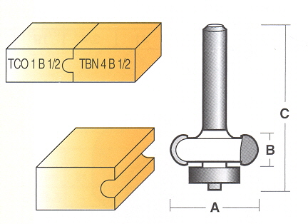 Bit, Router, Edge Forming, Canoe Slat, TCT, Dual Flute, with Bearing