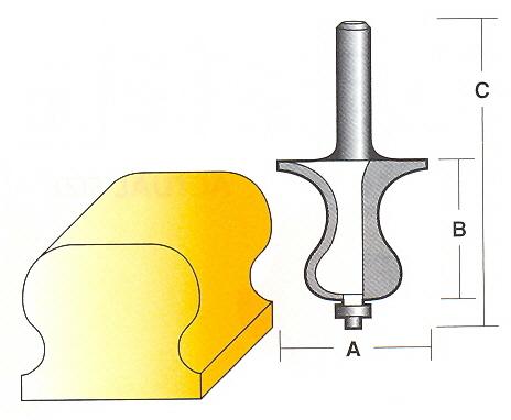 Bit, Router, Edge Forming, Stair Handrail, TCT, Dual Flute, with Bearing, 1/2 inch shank